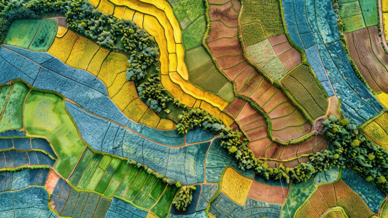 Colorful fields from aerial view